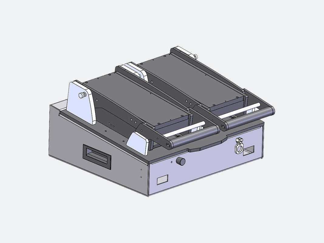 Modelo tridimensional de un fixture de banco con guías y placas de presión